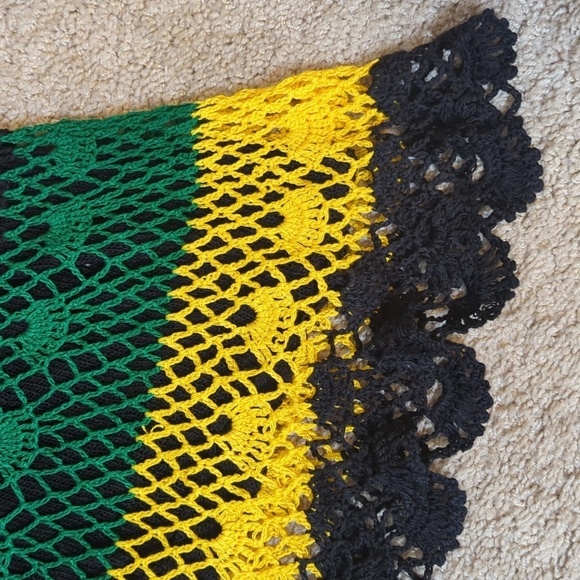 Crochet Boho Halter Style Lined Midi Dress Green Black Yellow XS/S - Picture 5 of 11